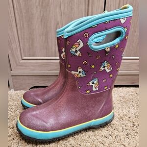 Bogs Big Girl 5 Unicorn Cute Sparkle Purple Pink Snow Rain Boots